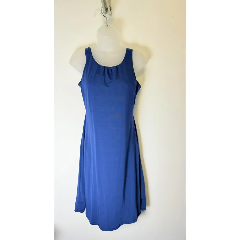 Prana Womens Royal Blue Ruched Racerback Open Back Sleeveless Dress Medium Flaws - Picture 2 of 8